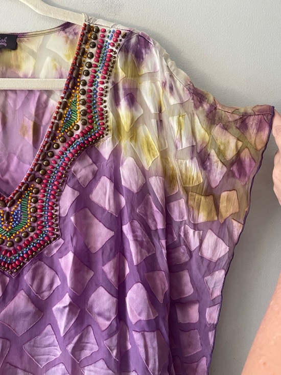 Hale Bob Silk Blend Beaded Boho Tunic Top Purple Multicolor Small - Picture 3 of 7
